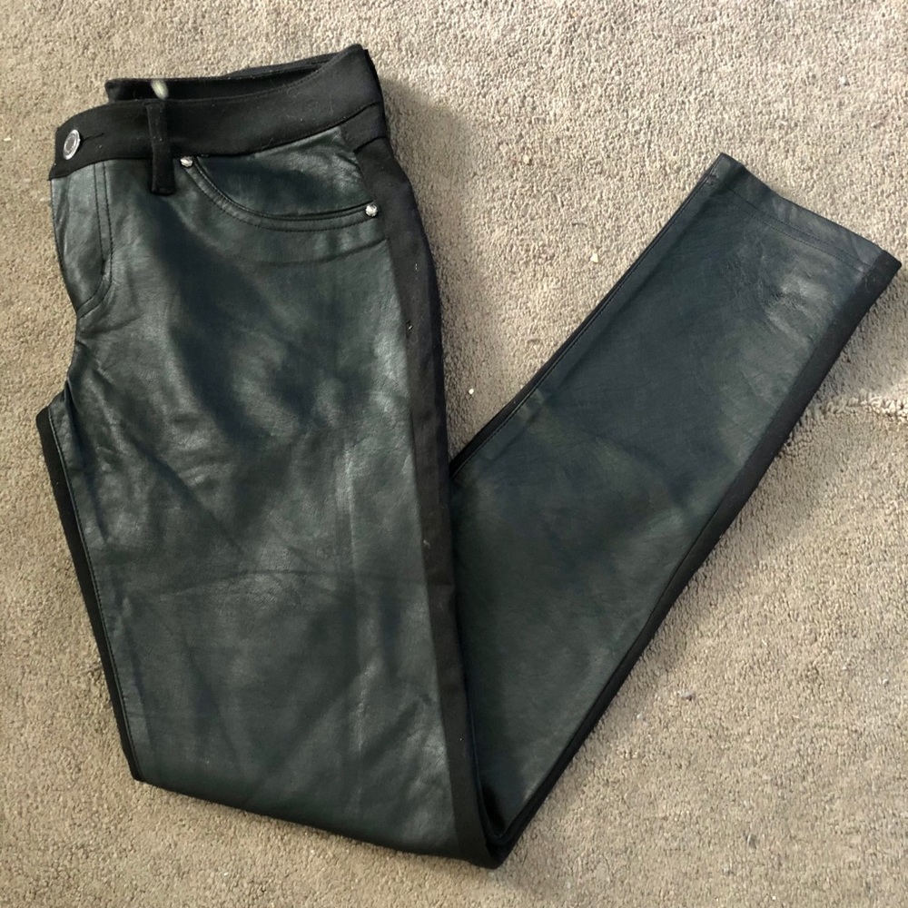 Black faux leather stretch pants